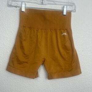 AYBL Seamless Gym Shorts Womens Medium Mustard Logo‎ High Waisted Workout
